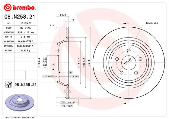 Гальмівний диск задній MKC / Fusion plug-in / Escape rest